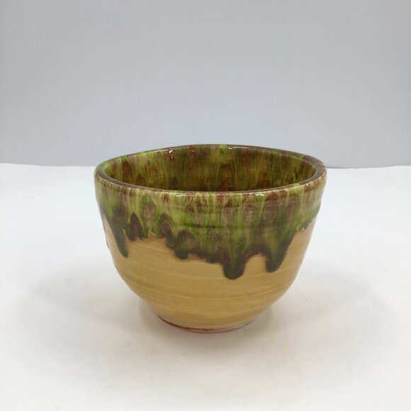 Vintage Glazed Bowl Handmade Studio Art Decor Yellow Green Glazed Artist Signed - Picture 5 of 11